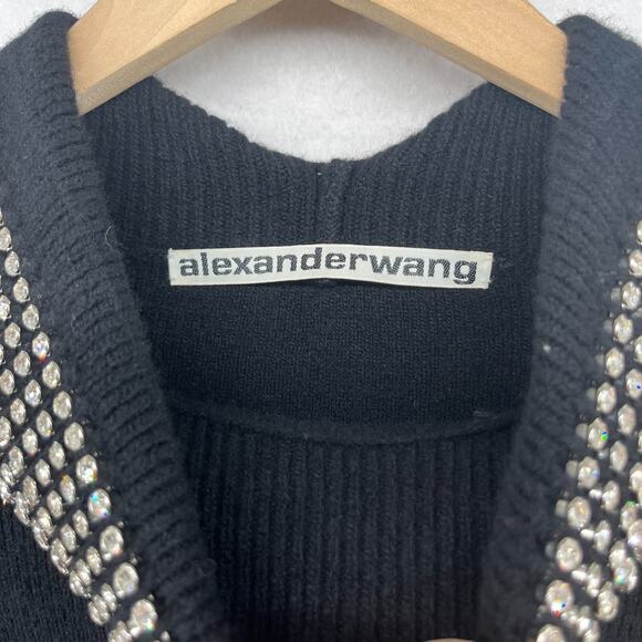 ALEXANDER WANG Sweater Womens M Wool Blend Rhinestone Jewelry Turtleneck Black - Picture 8 of 16
